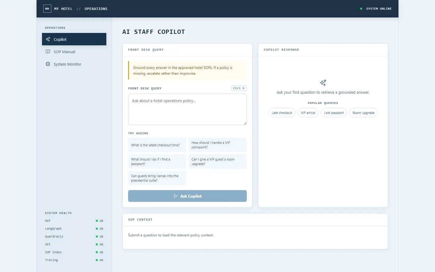 Captura de ecrã do AI Staff Copilot