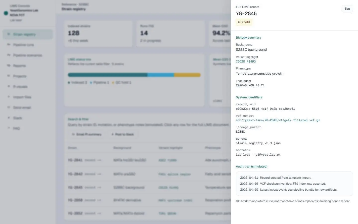 YeastGenomics LIMS feature 3